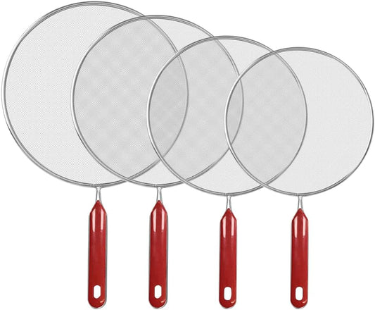 Splatter Screen for Frying Pan, Classic Splatter Screens, Splatter Guard Mesh Stainless Steel Grease Guard Shield with Comfort Grip Handles Set of 4: 11.5", 9.8", 8.3", 7.5'' (29,25,21,19 cm)