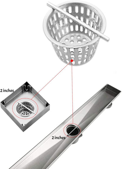 2 Inch Hair and Debris Strainer, Shower Drain Strainer with Lifting Hook, Stainless Steel Debris Basket Shower Drain Catcher, Hair Catcher for Floor Drain