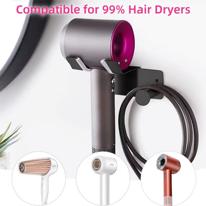 Hair Dryer Holder Wall Mounted, Stainless Steel Blow Dryer Holder for Bathroom, Hair Dryer and Straightener Holder Adhesive or Drilling, Hair Tool Organizer for Salon Barber Shops Banjekt