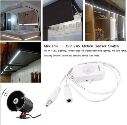 SENSKY BS010WL DC 12v to 24v Mini Pir Motion Sensor Switch Occupancy Sensor Switch for DIY LED Lighting (Light Sensor, Delay Time, Sensor Distance, Adjustable)