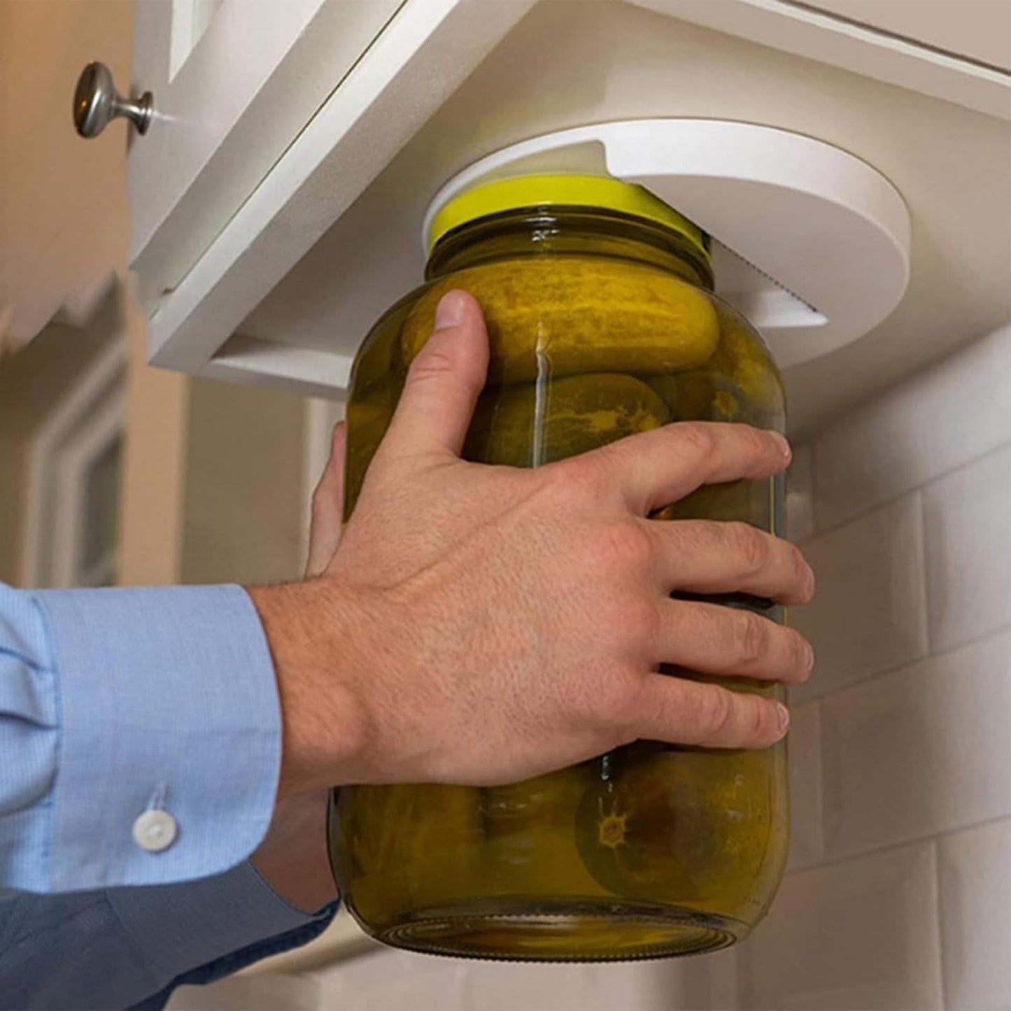 Under Cabinet Jar Opener for Seniors & Arthritis | One-Hand Operation, Auto-Fits 0.6-4.7"