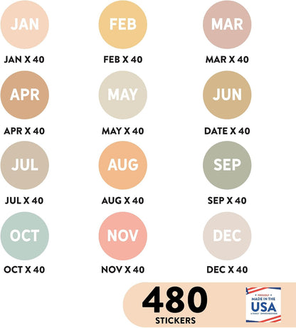 Andaz Press Colorful 7 Days of Week Stickers, Day Week Calendar Stickers for Adults Planner Day Dots Food Labels for Food Containers Date Calendar Planner Stickers Week Day Sticker Labels, 480-Pack
