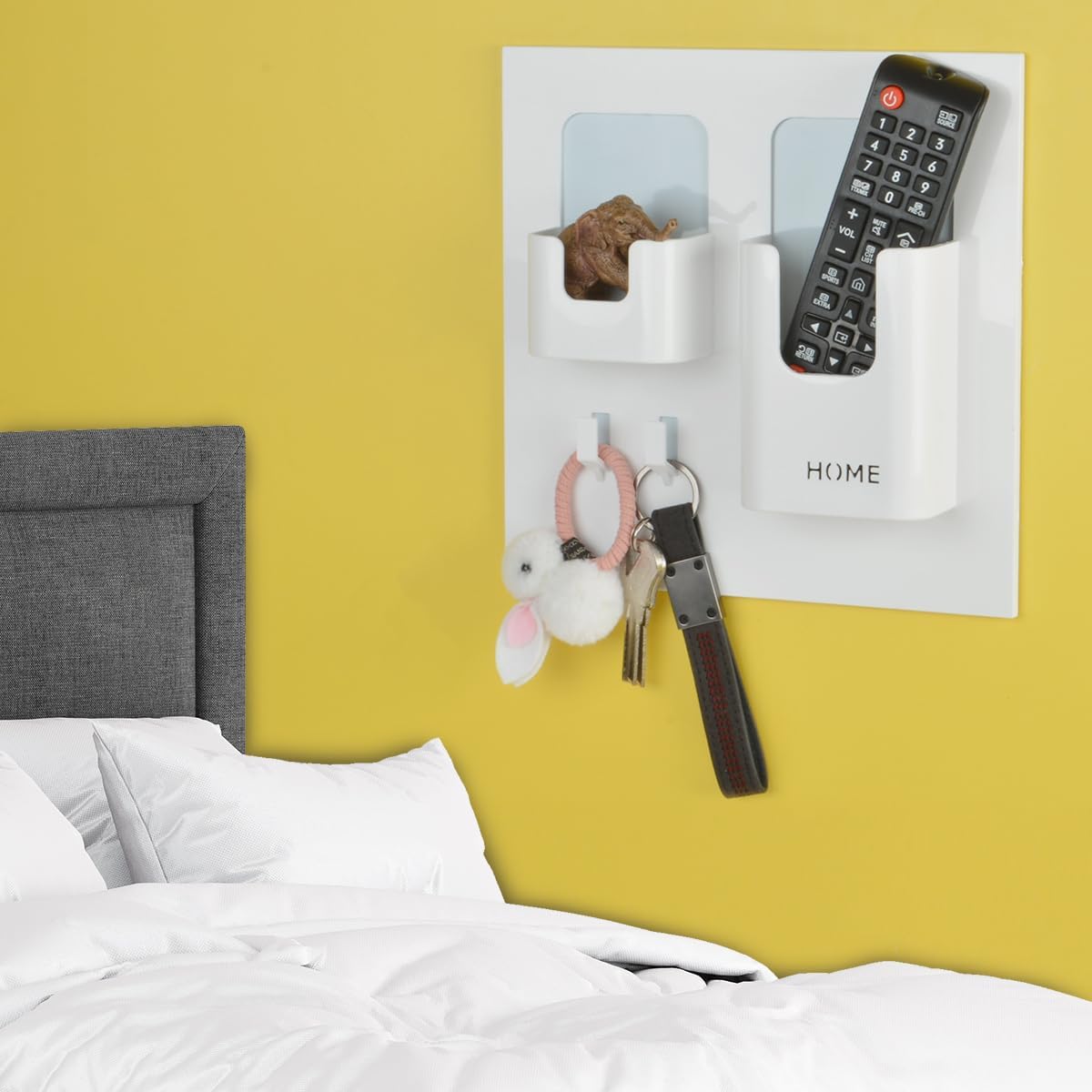 Bedside Shelf - Stick On Wall Mounted Bed Room,Dorm,Office Adhesive Floating Accessories Caddy Organizer/Holder for Phone,Glasses,Remote Control,Keys,Pens - Plastic Material- White