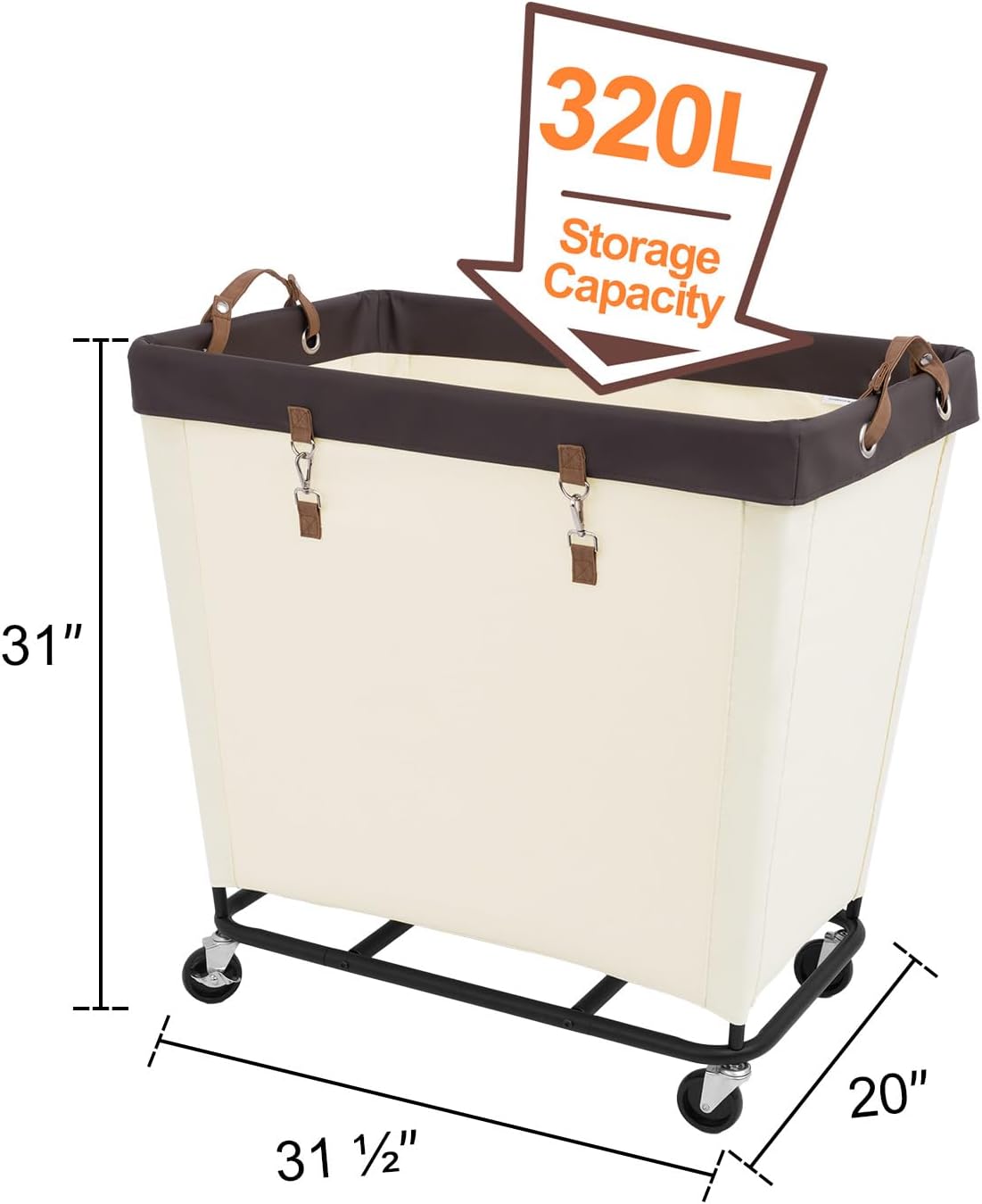 StorageWorks 160L Laundry Basket with Wheels, Rolling Hampers for Clothing | Beige Laundry Basket with Wheels, Metal Frame & Handles, Rolling Hamper for Bedroom, Bathroom, Dorm, Hotel