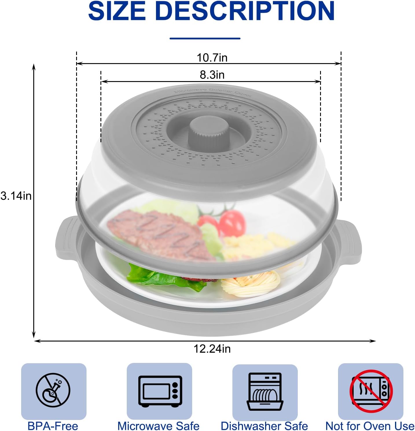 Microwave Splatter Cover for Food with Handle &Heat-Resistant Mat, 10.7" Collapsible Microwave Plate Cover - BPA Free, Dishwasher Safe Food Lid, Multi-Use Colander & Steamer for Meal Prep （Black）
