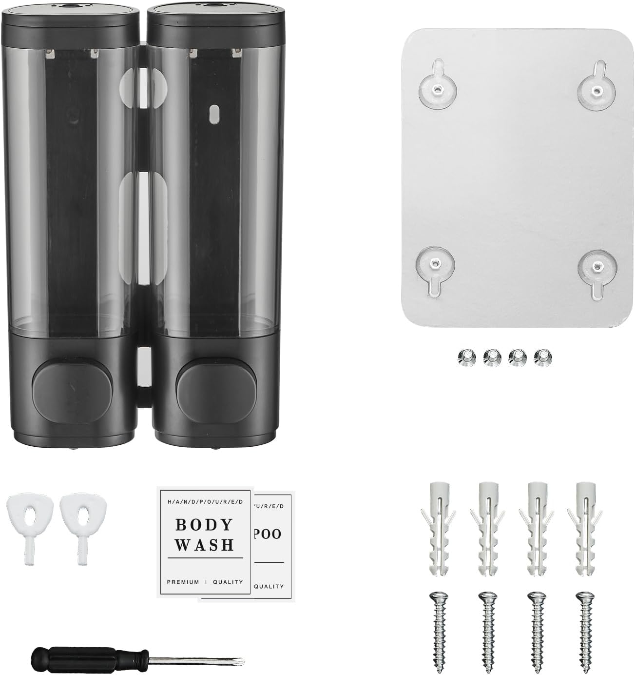 Shampoo and Conditioner Dispenser,Shower Soap Dispenser 3 Chamber No Drill Wall-Mounted Shampoo Dispenser for Shower Wall Mounted Shower Dispenser for Bathroom Hotel Large Capacity,Black