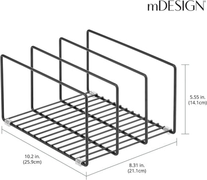 mDesign 3 Slot Tray and Pan Rack — Metal Wire Rack for Pantry and Kitchen Storage — Freestanding Pan Lid Holder Also for Baking Trays and Crockery – Silver
