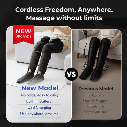 HubiCare Cordless Leg Massager with Heat and Air Compression for Circulation and Pain Relief, 5 Modes with 5 Intensities, Reduce Swelling, Muscles Relaxation Device (Black)