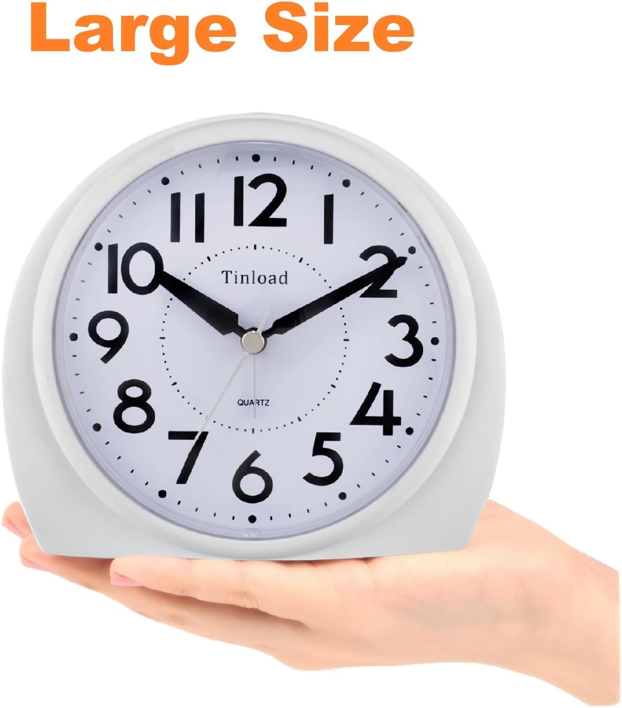 Tinload 5.5" Large Analog Alarm Clock Silent Non Ticking, Gentle Wake, Beep Sounds, Increasing Volume, Battery Operated Snooze and Manual Light, Easy Set