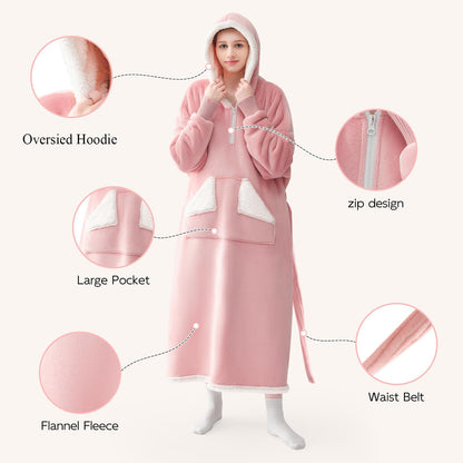 Wearable Blanket Hoodie, Oversized Sherpa Fleece Sweatshirt Blanket with Giant Hood Pocket and Sleeves for Adult, Warm & Cozy Grey Blanket Gifts for Women