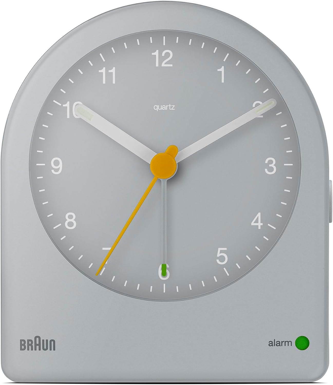 Braun Classic Analogue Alarm Clock with Snooze and Continuous Backlight, Quiet Quartz Movement, Crescendo Beep Alarm in White, Model BC22W.
