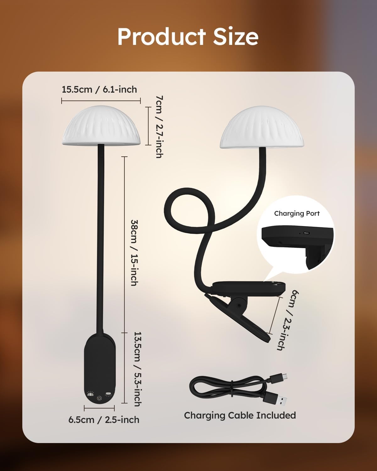 Rechargeable Clip On Lamp, Cordless Touch Control Desk Lamp with RGB Ambient Mode & 3000K–6000K Dimmable Book Reading Light, Portable Gooseneck Lamp Battery Operated Clamp On Table Bedside Headboard