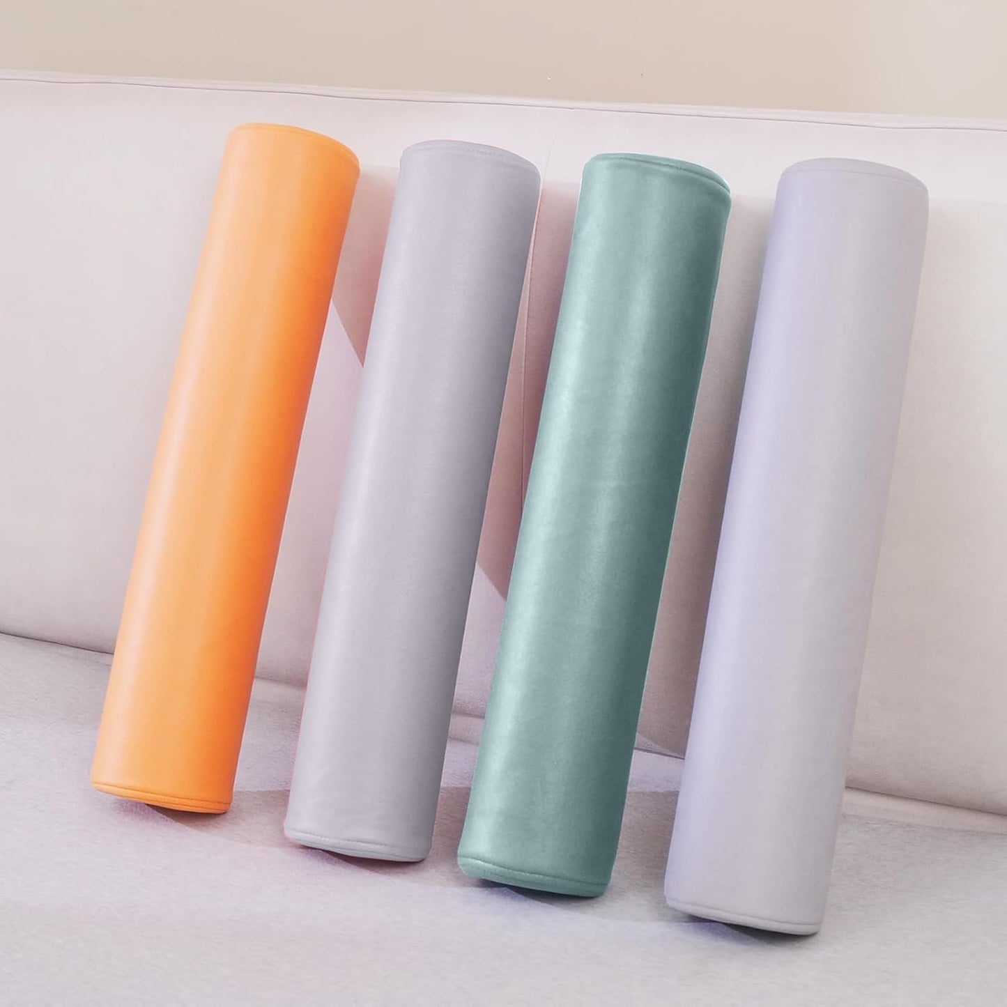 2 Pack Neck Roll Pillow, High-Density Foam Cylinder Bolster Pillow for Neck, Back & Lumbar Support, Ergonomic Round Pillow for Side Sleepers, Sleeping, Removable Washable Cover (7.9''x23.6'' Orange)