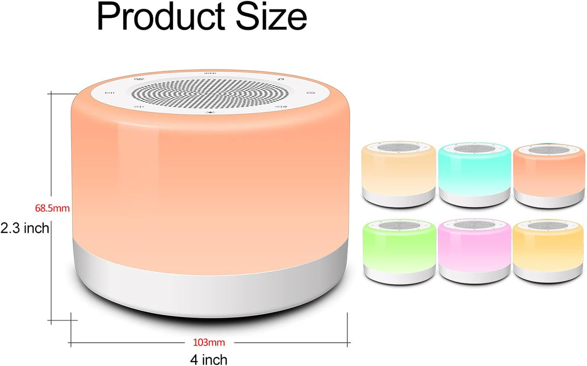 White Noise Machine with Night Lights, Sleep Sound Machine 32 Soothing Sounds for Baby Adults Kids Sleeping, Fan Wave Sound Lullaby, Timer and Memory Feature, RGB Color Touch Table Lamp