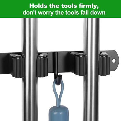 voze 5 Racks and 4 Hooks Mop and Broom Holder Wall Mount, Self Adhesive Heavy Duty Broom Hanger Organizer Storage Tool Racks for Kitchen Garden Laundry Garage