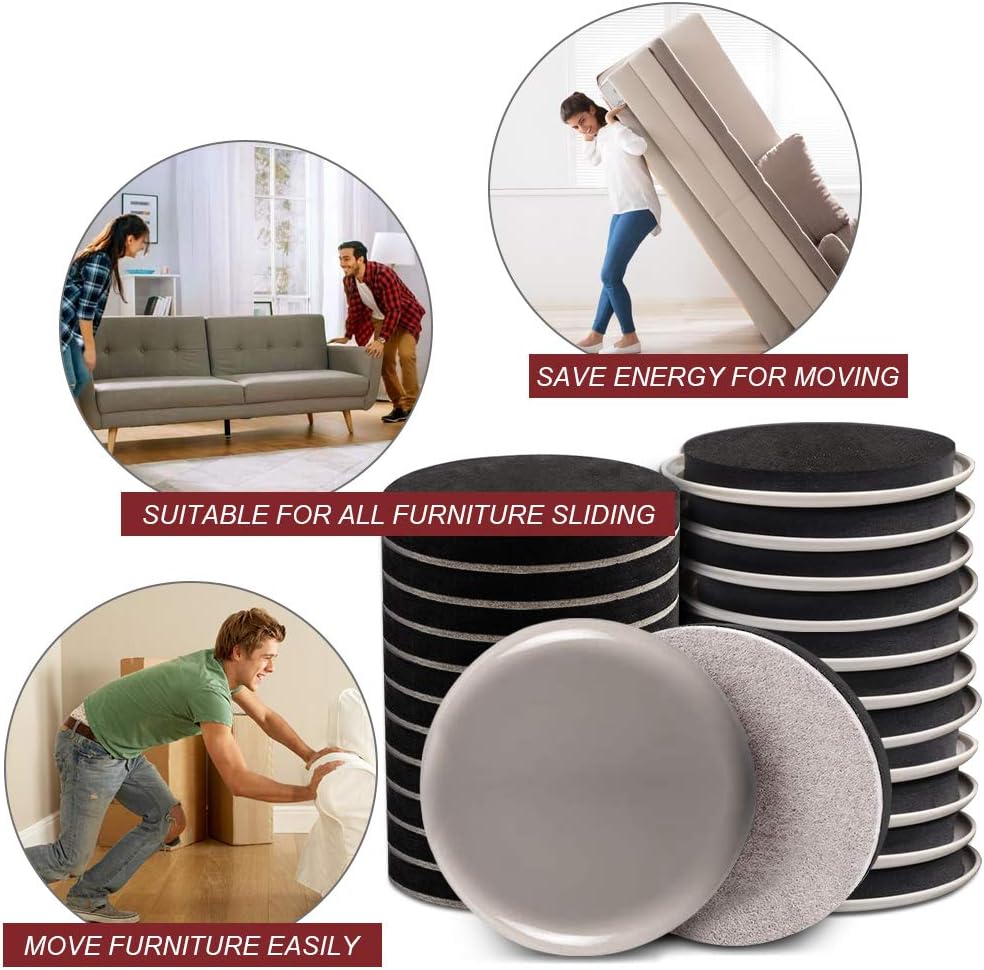 Furniture Sliders, 20pcs-3 1/2” Felt Furniture Sliders for Carpet, Furniture Pads Hardwoods Floors, Heavy Furniture Movers Sliders, Reusable Moving Pads, Floor Protectors for Carpet