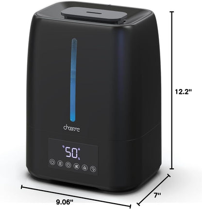6L Top Fill Ultrasonic Humidifier - Cool and Warm Mist for Bedroom, Baby, Large Rooms & Plants, Smart Humidity Control, Aroma Diffuser, Night Light, 12H Timer, Quiet, Black