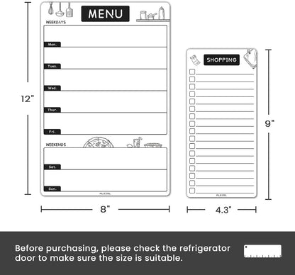 ALEZEL Magnetic Dry Erase Menu Board for Fridge | Set of Weekly Meal Planner Whiteboard for Kitchen Refrigerator, 1 Grocery List Board, 3 Markers + Eraser