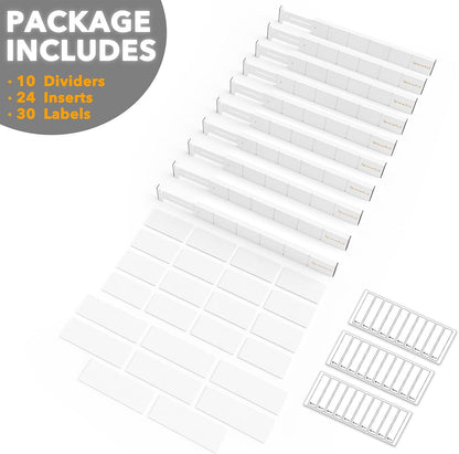 SpaceAid Bamboo Drawer Dividers with Inserts and Labels, Kitchen Adjustable Drawer Organizers, Expandable Organization for Home, Office, Dressers, 4 Dividers with 9 Inserts (17"-22" Natural)
