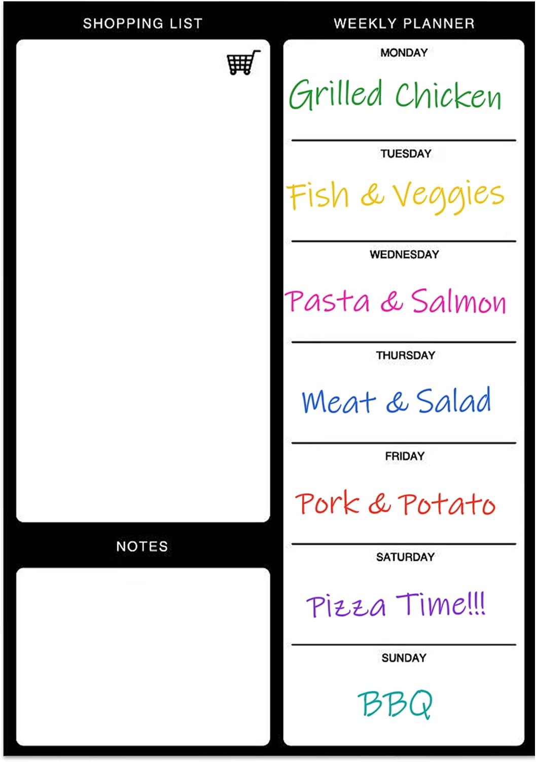 Magnetic Weekly Meal Planner, Fridge Dry Erase Menu Board (A) | 8 x 12 inch dry erase whiteboard with strong magnetic backing for weekly menus, notes, grocery lists, families and roommates