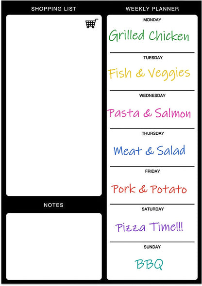 Magnetic Weekly Meal Planner, Fridge Dry Erase Menu Board (A) | 8 x 12 inch dry erase whiteboard with strong magnetic backing for weekly menus, notes, grocery lists, families and roommates