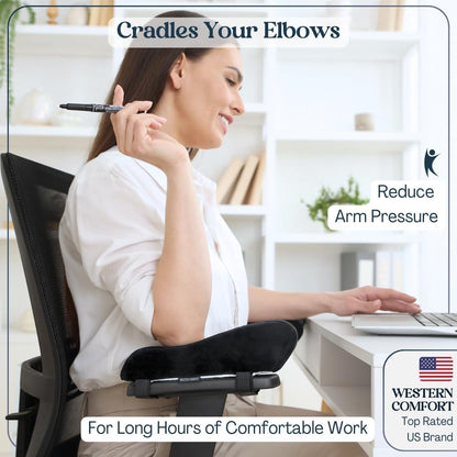 WESTERN COMFORT Thick Memory Foam Office Chair Arm Pads - Set of 2 Armrest Covers Provide Elbow Cushioning and Relieve Pressure (Ergonomic)