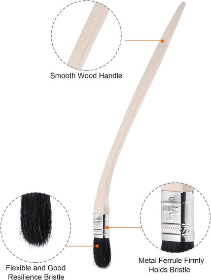 uxcell Bent Radiator Paint Brush 17" Length 2" Width Bristle with Long Wood Handle for Wall Treatment Black 4Pcs