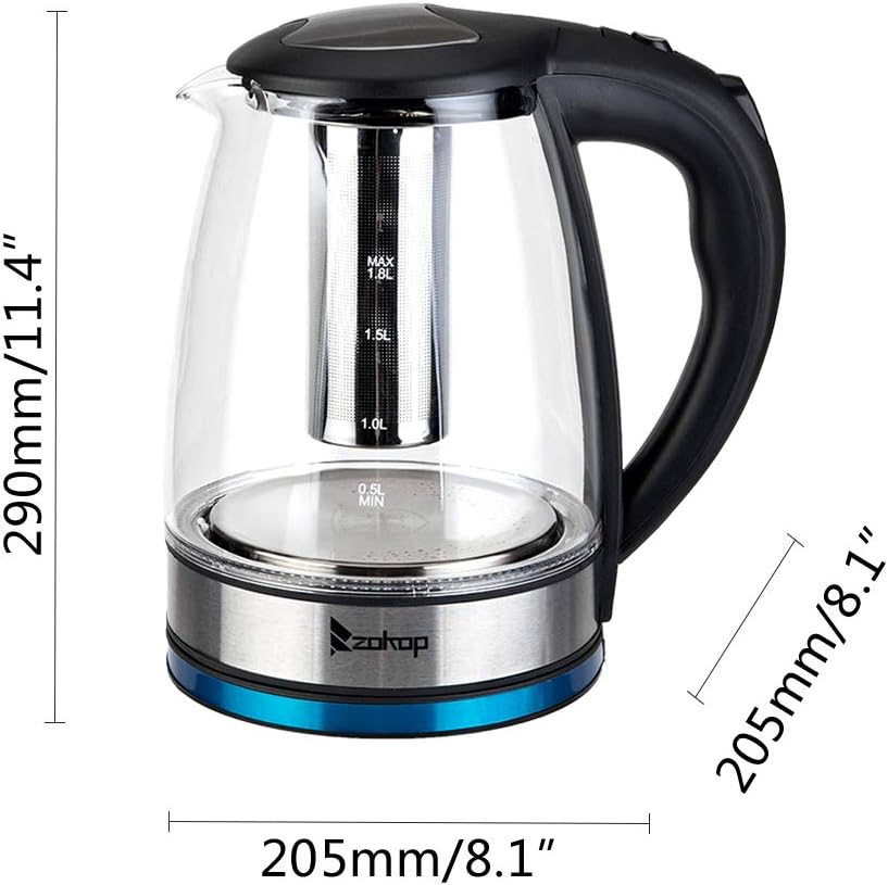 Electric Kettle with Glas,Electric Glass Kettle and Tea Maker with Temperature Controls 110V 1500W 1.8L Glass Electric Kettle with Filter, Stainless Steel Lid & Bottom