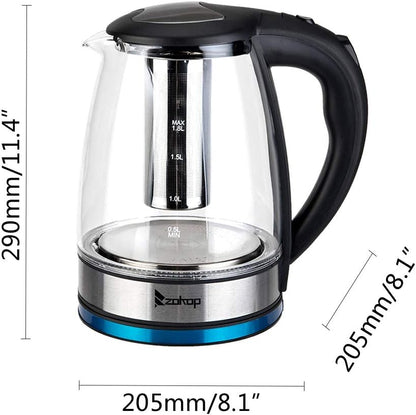 Electric Kettle with Glas,Electric Glass Kettle and Tea Maker with Temperature Controls 110V 1500W 1.8L Glass Electric Kettle with Filter, Stainless Steel Lid & Bottom