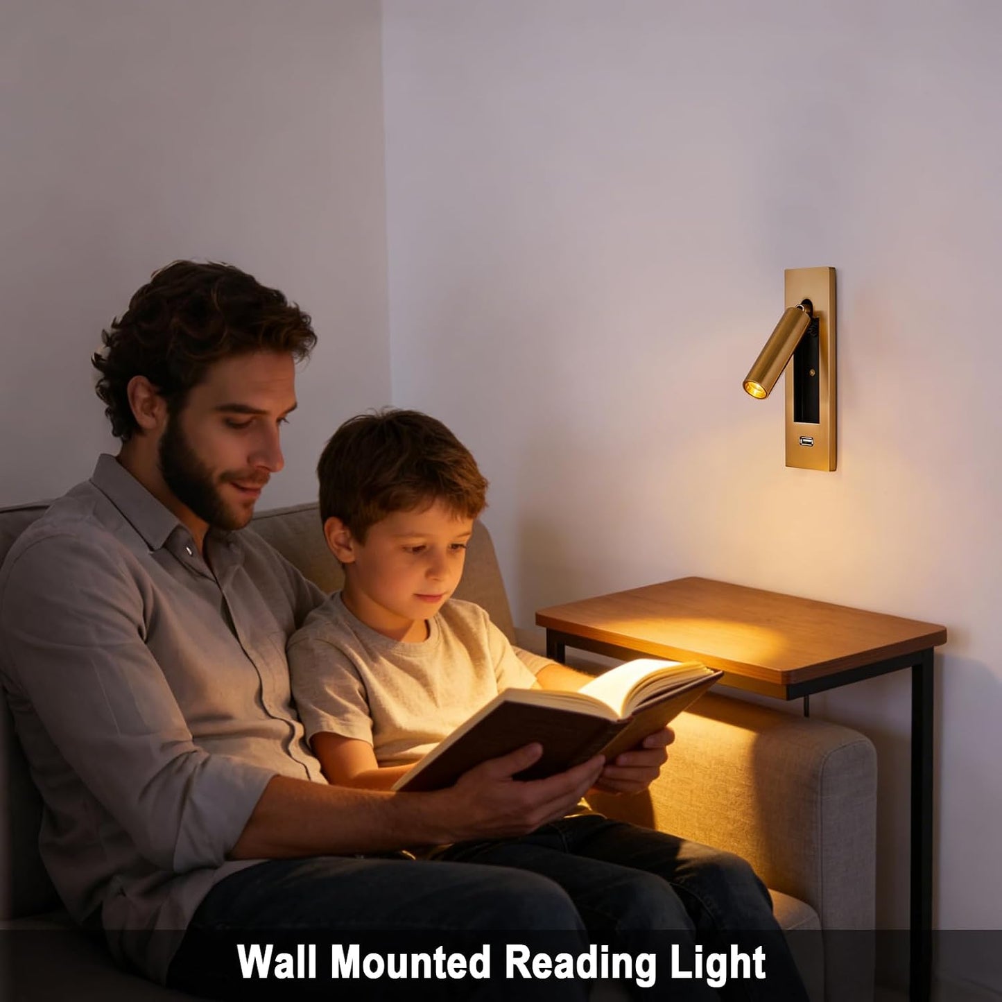Wall Mounted Reading Light with USB, LED Bedside Reading Light with Switch, Adjustable Recessed Headboard Reading Lights Wall Sconce for Reading, Hardwired Reading Spotlight for Bedroom (Black)