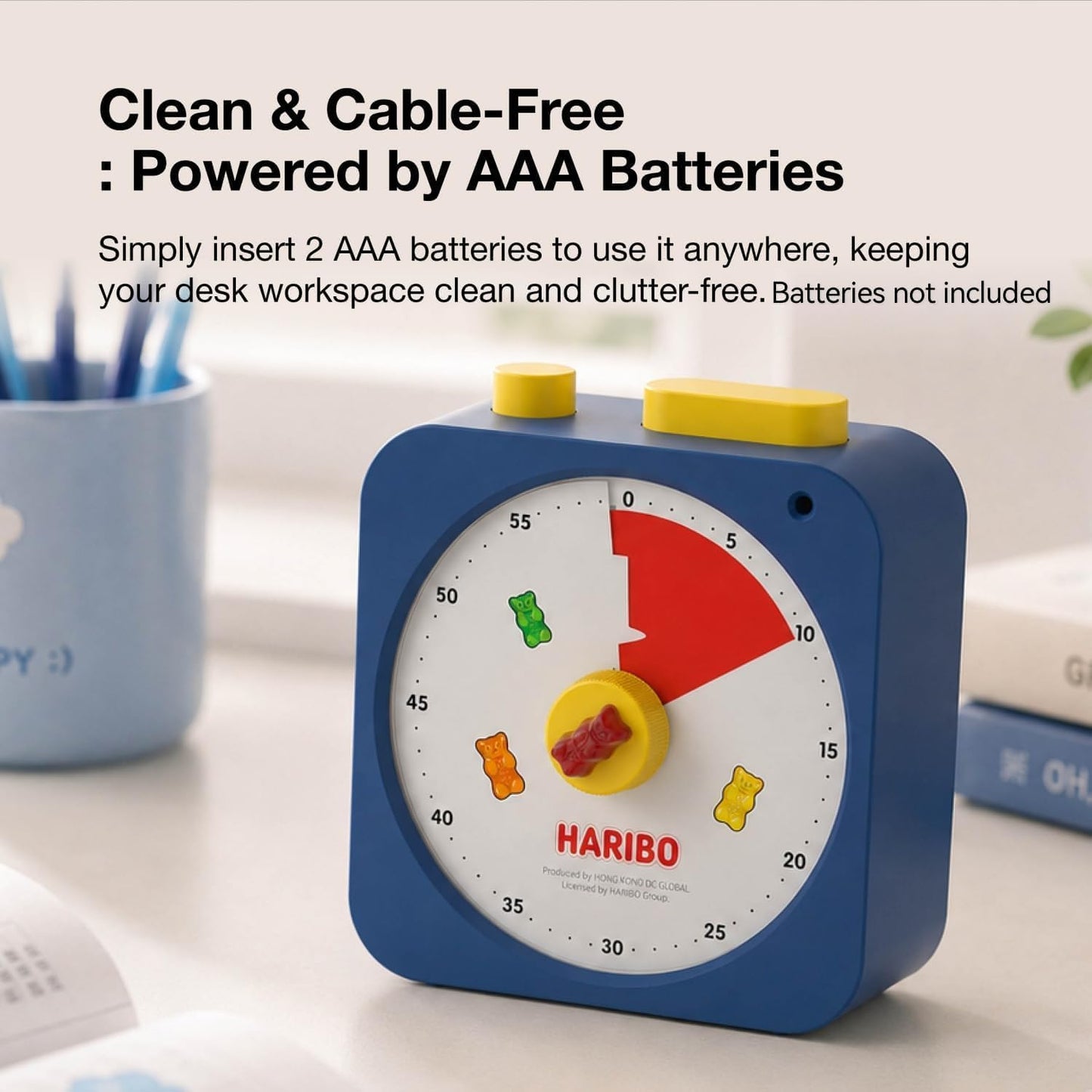 HARIBO 60-Minute Visual Timer for Kids & Adults, Silent Countdown Timer | Adjustable Alarm Volume, Audible Alarm or Flashing Light, Easy to Use, for Classroom, Study, Home & Office