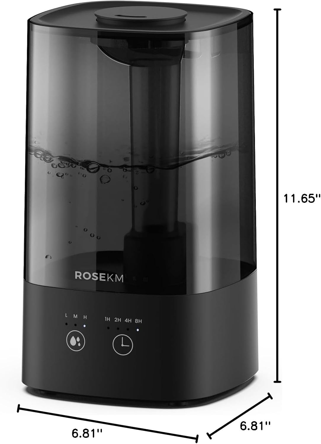ROSEKM 2L Cool Mist Humidifier for Bedroom and Plants, Quiet, Black
