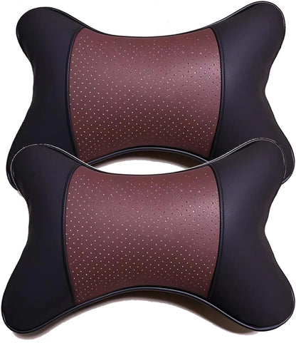 2 Packs Car Neck Pillows, Dual-Side PU Leather Car Headrest with Fiber Filling, Universal Soft Neck Support Pillow for Car, Home & Office (Black)