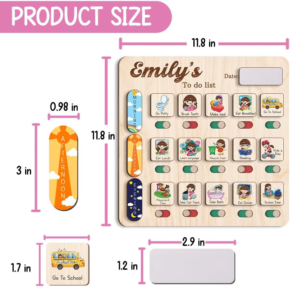 Daily Routine Chart for Kids, Visual Schedule, Routine Chart for Toddlers 3-5, Morning Bedtime Routine Chart for Toddlers, Wooden Chore Chart for Kids
