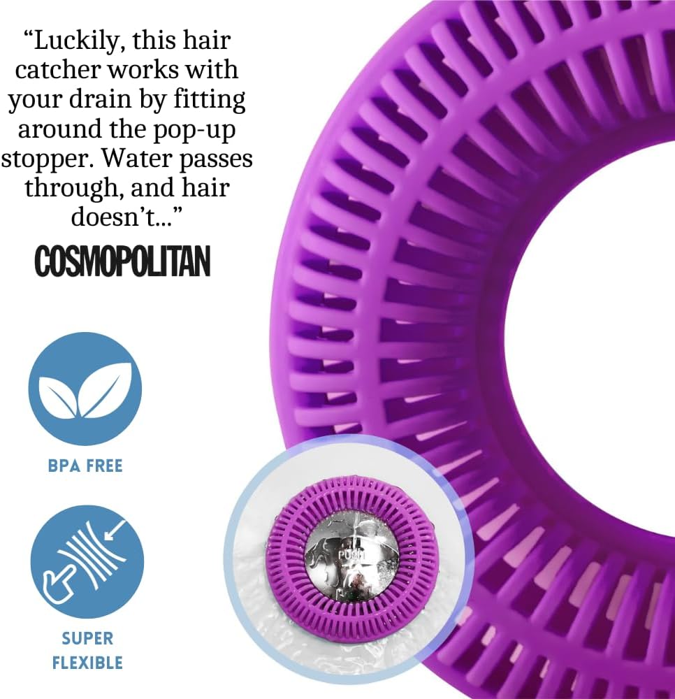 TubRing Pop-Up Drain Protector & Strainer Silicone Hair Catcher, Aqua | Easy snap-in design fits around bathtub stoppers. Customizable utility guard for clog prevention. Fits 1.85"- 2.16" drains.