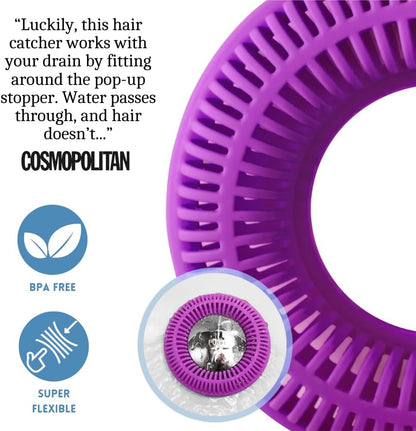 TubRing Pop-Up Drain Protector & Strainer Silicone Hair Catcher, Aqua | Easy snap-in design fits around bathtub stoppers. Customizable utility guard for clog prevention. Fits 1.85"- 2.16" drains.