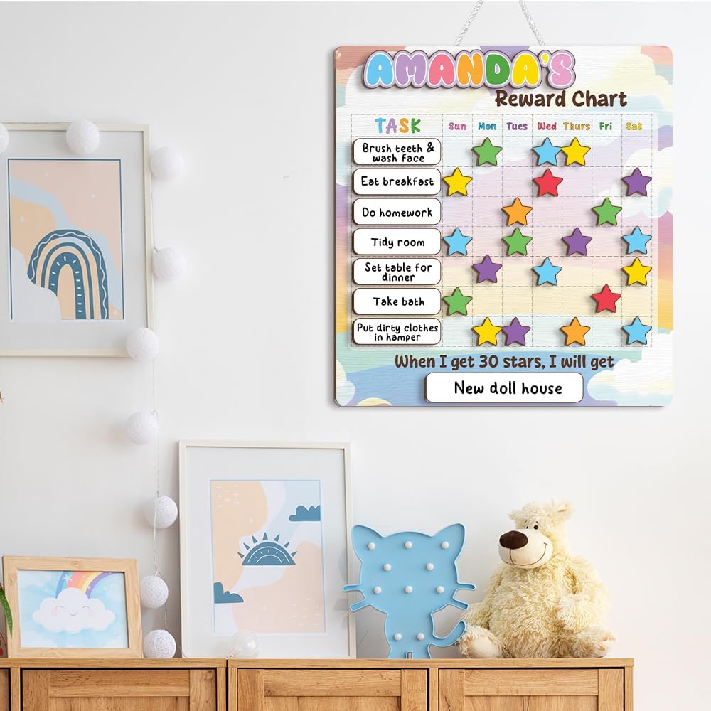 TinyKidz Wooden Daily Routine Chart 11x15, Schedule Board for Kids, Wooden Chore Chart for Kids, Responsibilities Chart for Toddlers, Morning Bedtime Routine for Toddlers