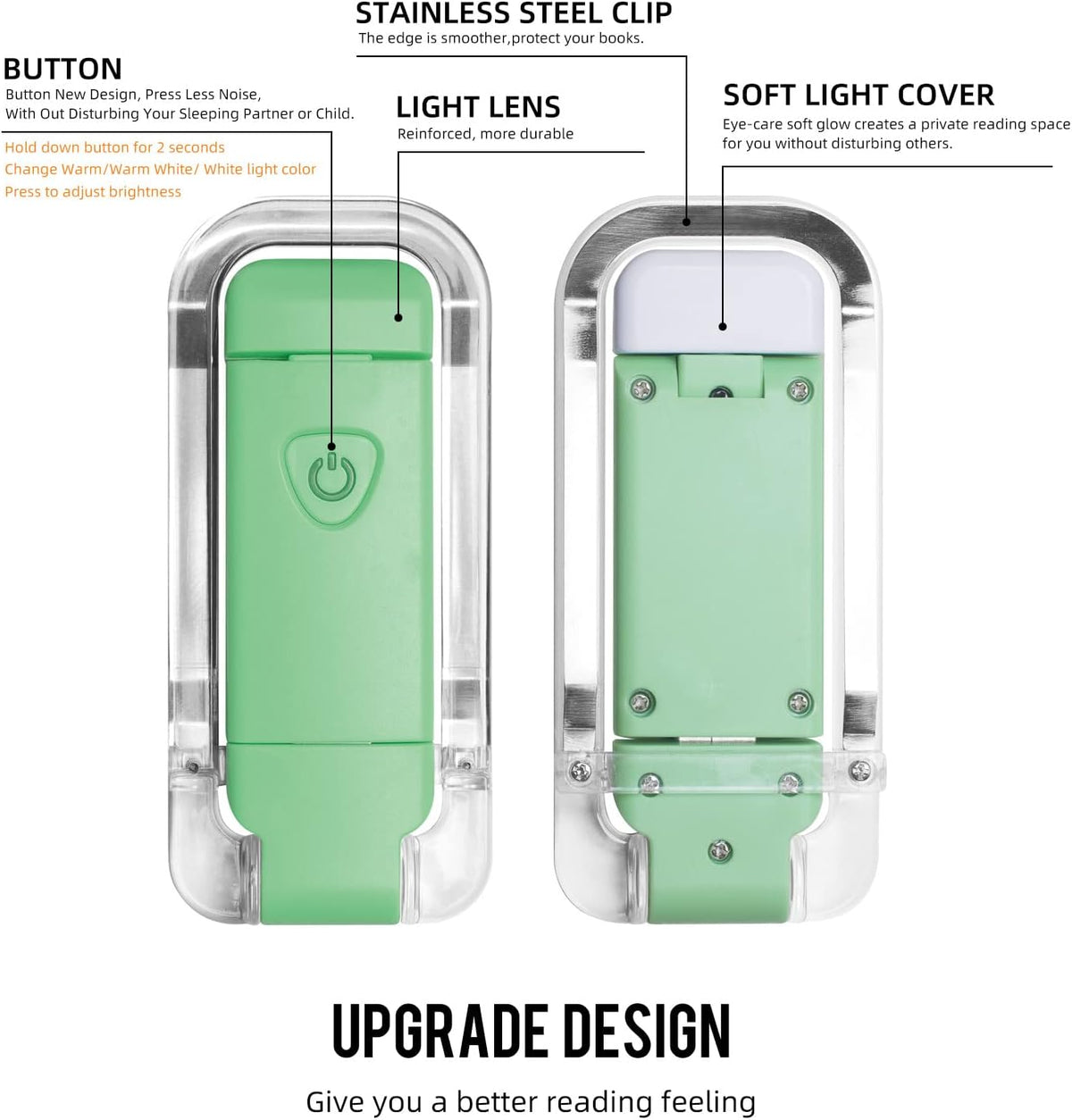 EGWASER Book Light for Reading in Bed, USB Rechargeable Clip on Book Lights, 3 Brightness Adjustable Dimmable Bookmark Light for Eye-Protection, Reading Lamp for Bookworms, Travel (Dark Green)