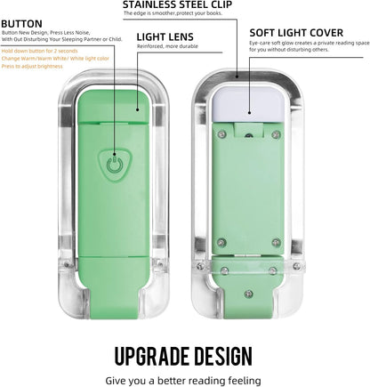 EGWASER Book Light for Reading in Bed, USB Rechargeable Clip on Book Lights, 3 Brightness Adjustable Dimmable Bookmark Light for Eye-Protection, Reading Lamp for Bookworms, Travel (Dark Green)