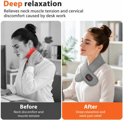 Neck Heating Pad with Massage, Heating Neck Wrap with 660nm 850nm Red Light, with 3000mAh Rechargeable, 3 Levels Heat & 3 Massage