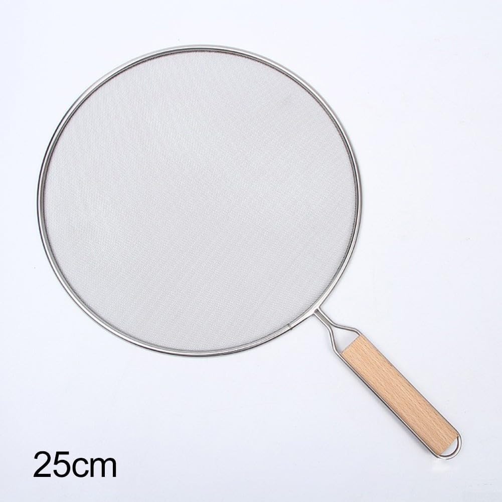 Stainless Steel Oil Splatter Screen with Fine Mesh and Wooden Handle for Frying Pans, Skillets and Pots, Easy to Clean Grease Guard, 8/10/11/13 Inch Sizes(25cm)