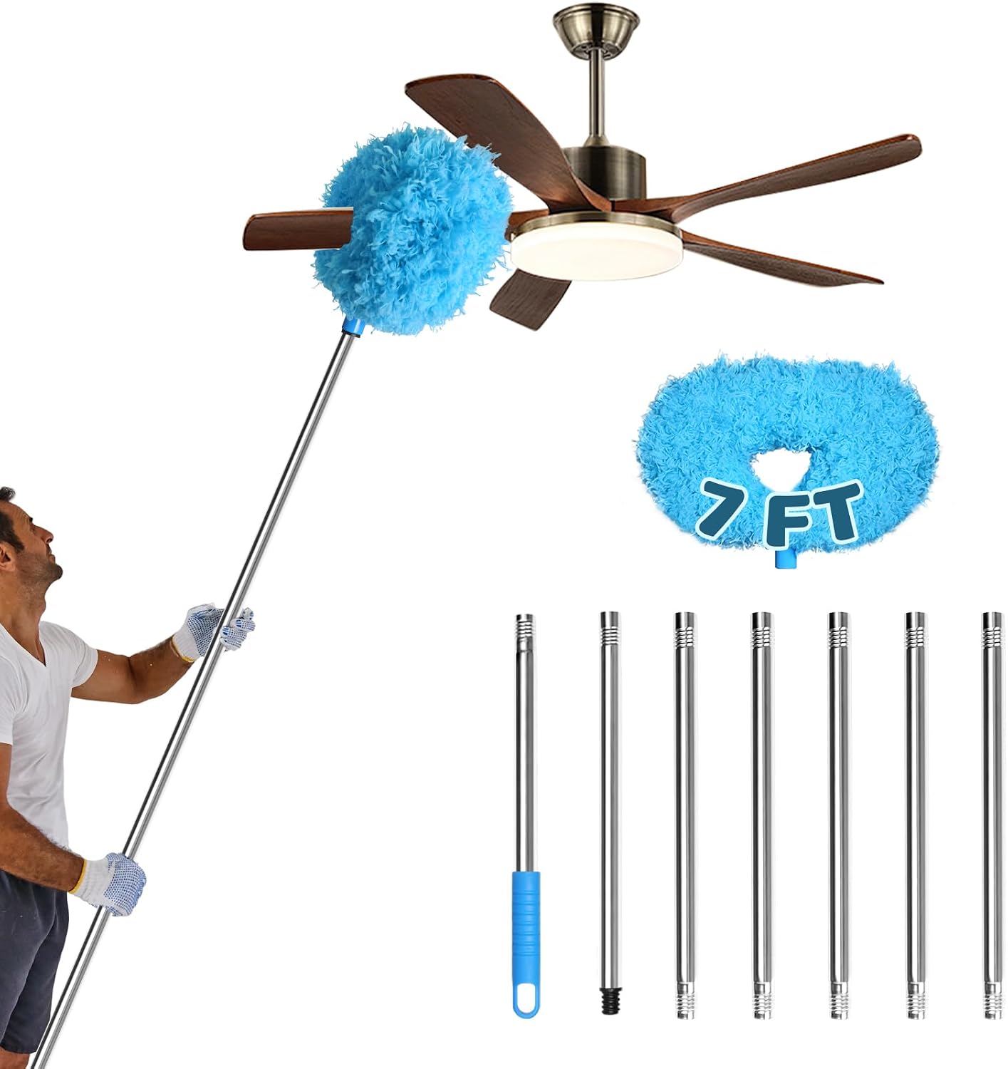 Storystore Ceiling Fan Cleaner Duster, Adjustable Microfiber Duster | 4.2FT Fan Cleaner with 13-50" Pole for Cleaning Fan Blades, Cobwebs, Walls, Doors and Windows, Brush for Dust Removal
