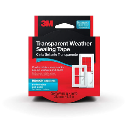 3M Indoor Transparent Weather Sealing Tape, 1.5 in x 30 ft | For Interior Windows and Doors, Moisture Resistant Tape, Helps Reduce Energy Loss, Seals Cracks, Made in the USA