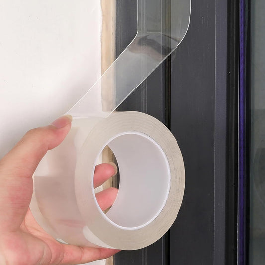 Transparent Weather Sealing Tape, Clear Draft Isolation Film Tape for Door Draft Stopper, Adhesive Tape for Doors, Windows and Shower Glass Gaps - No Residue (1.2 Inch x 16Ft)
