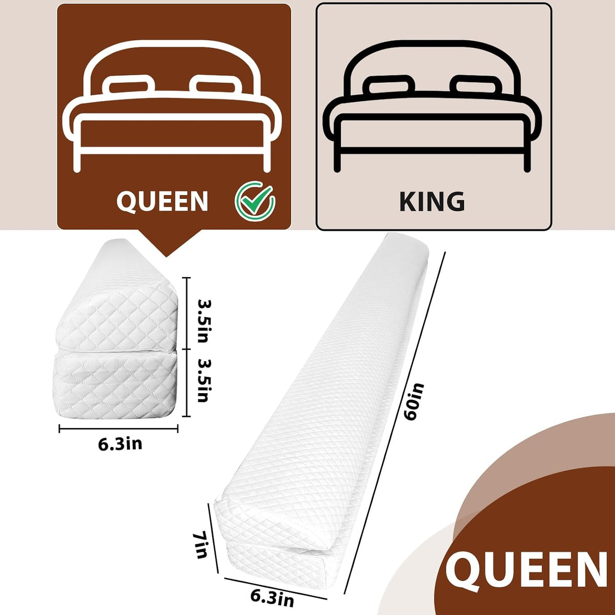 4 Modes Pillow Wedge for Headboard Gap, Foldable Bed Wedge Pillow, Bed Gap Filler King Size Fill The Gap (0-7"), Mattress Gap Filler Long Pillow Between Headboard and Mattress
