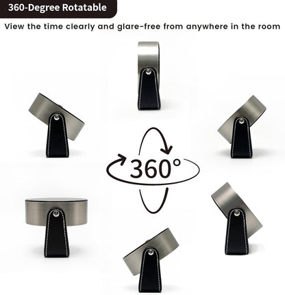 Analog Alarm Clock - 4.5" Silent Non Ticking Small Clock with Light, Rotatable Stand Metal Desk Clock Battery Operated, Simple Design for Living Room Decor/ Bedroom/Bedside/Shelf (Black & White)