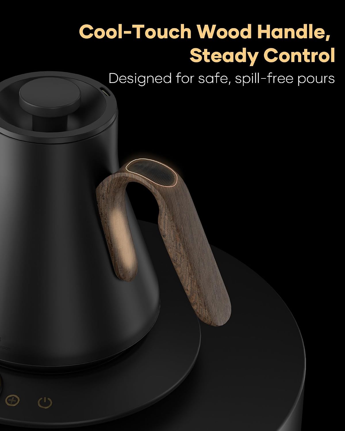 Cocinare Gooseneck Electric Kettle, ±1°F Precise Temperature Control, 1500W Fast Heating, Pour Over Coffee & Tea Kettle with Brew Timer & Keep Warm, Stainless Steel, 0.9L (Matte Black)