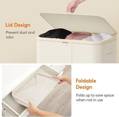 Lifewit 185L 3 Section Laundry Hamper with Lid, Laundry Basket, Beige | Large Foldable Laundry Sorter with 3 Removable Bags, Tall Clothes Hamper for Bedroom and Bathroom