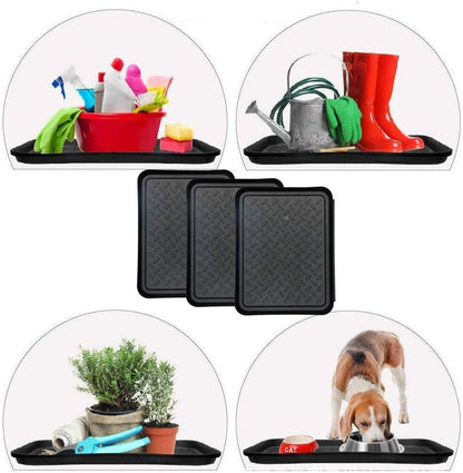 Boot Mat Tray for Floor Protection,3 Pack Black Shoe Tray,Boot Drying Mat w/Lip, Dirt Rug, Dog Water & Litter Box ray,Garden Garage-Indoor Outdoor (Black)