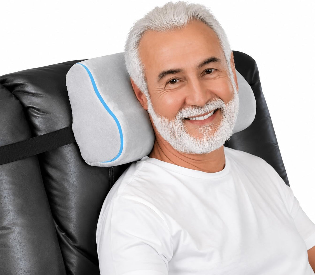 Memory Foam Headrest Pillow for Recliner – B-Shaped Neck Pillow with Stabilizer Strap, Soft Plush Fabric - Ultimate Neck Support and Pain Relief (Midnight)